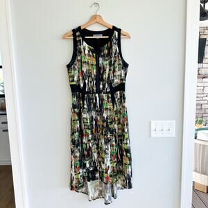 Classiques Entier Silk Blend Sleeveless High Low Dress Black Green 10